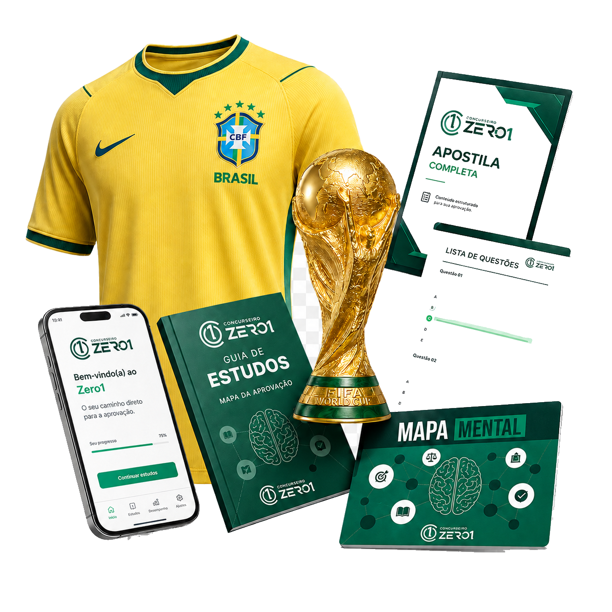 CopaZero1App — Camisa da seleção, troféu da Copa e materiais Zero1App